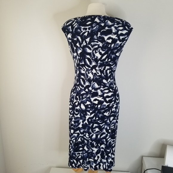 NWT Lauren Ralph Lauren Navy Print Stretch Sheath Dress Side Ruched Cap Sleeve 8 - Picture 10 of 15